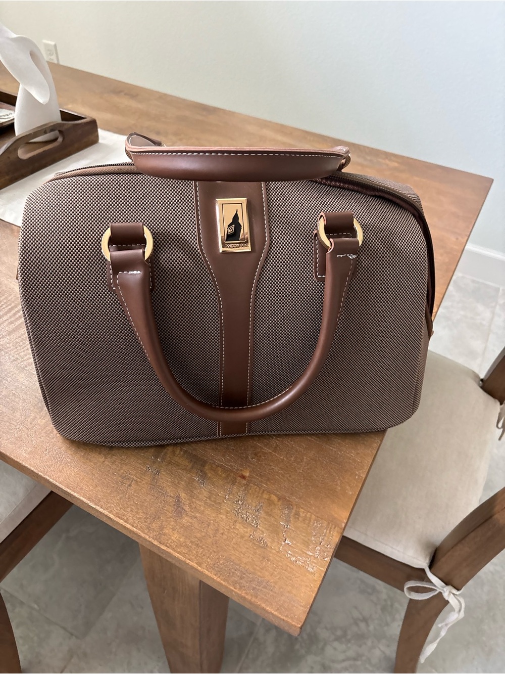 London Fog Brown and Tan Duffel Satchel